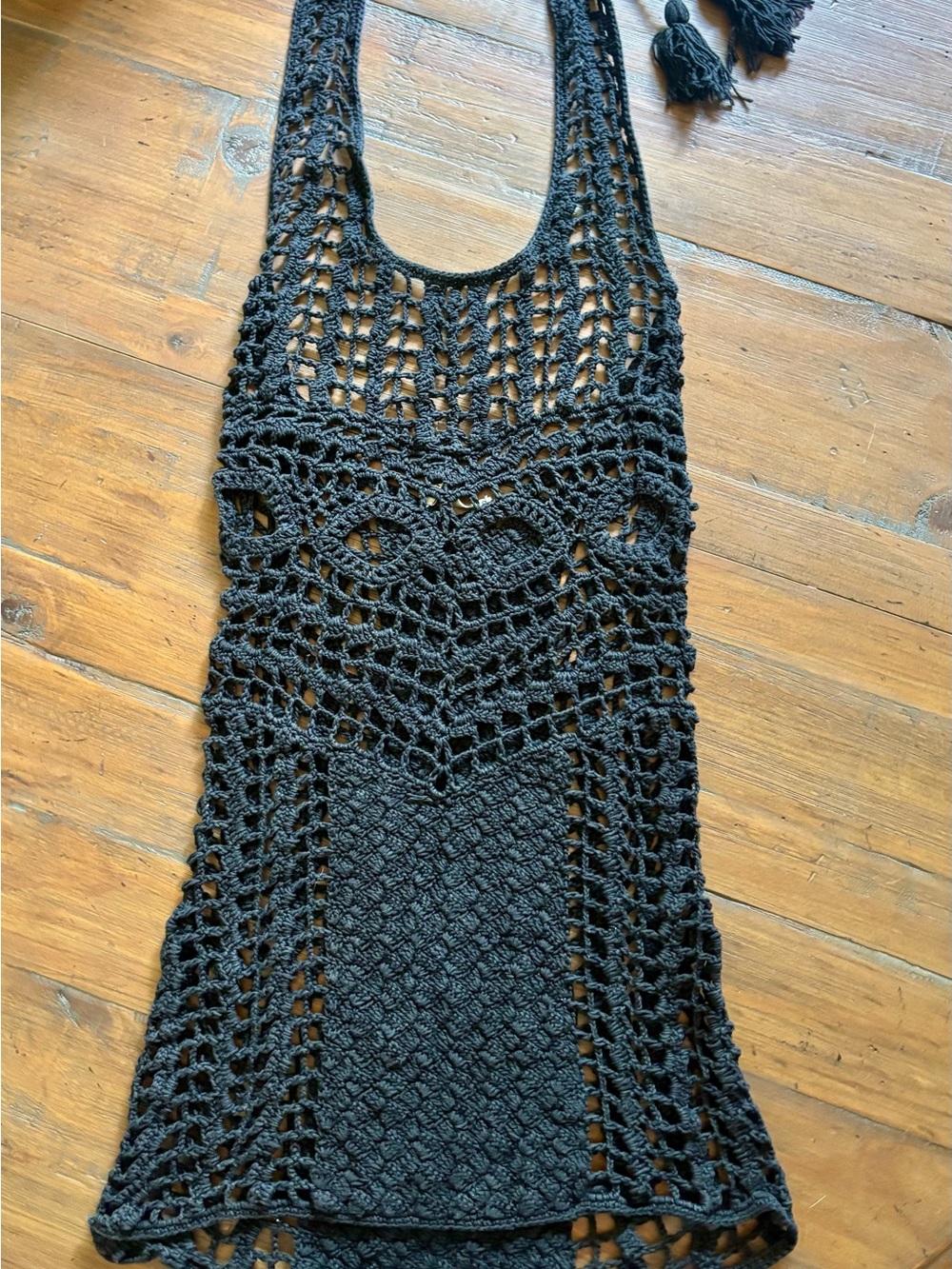 Frankie’s bikinis vintage black crochet coverup mini dress